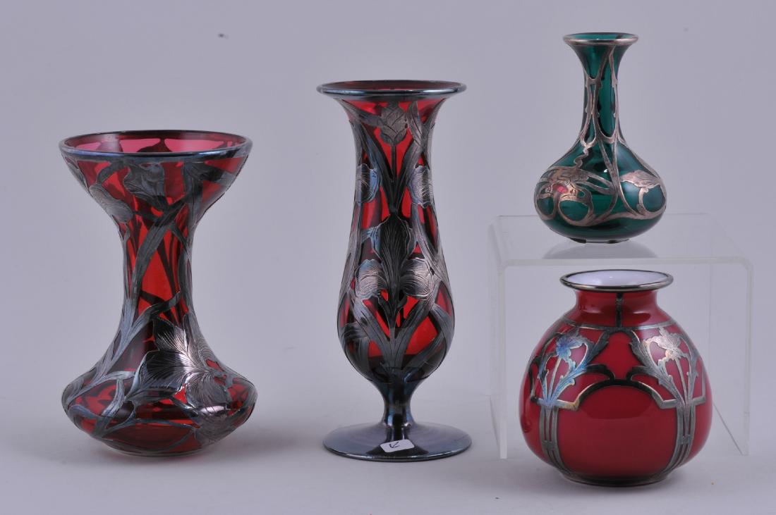 Lot of four. Antique colored cut glass cabinet vases (1 of 11)