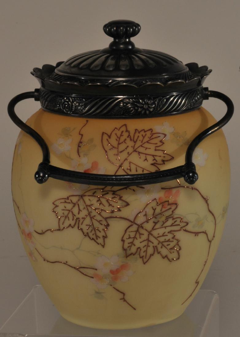 Mount Washington glass cracker jar with raised gilt (1 of 7)