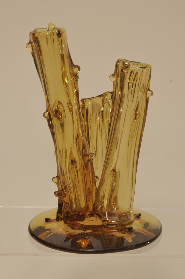 Steuben Amber glass branch decorated three flower (1 of 5)