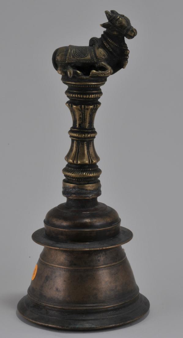 Bronze bell. India, 19th century. Nandi finial. 9-1/2". (1 of 4)