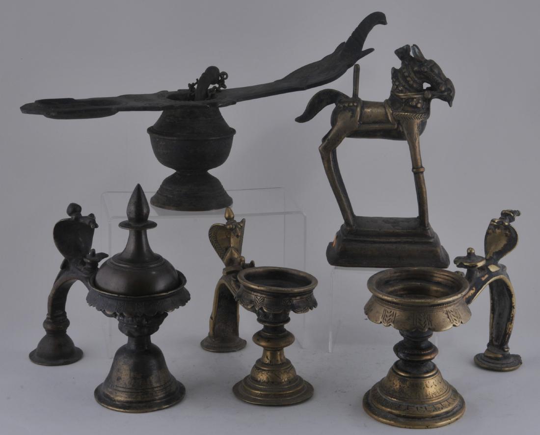 Lot of five bronzes. India. 18th century. Three handled (1 of 8)