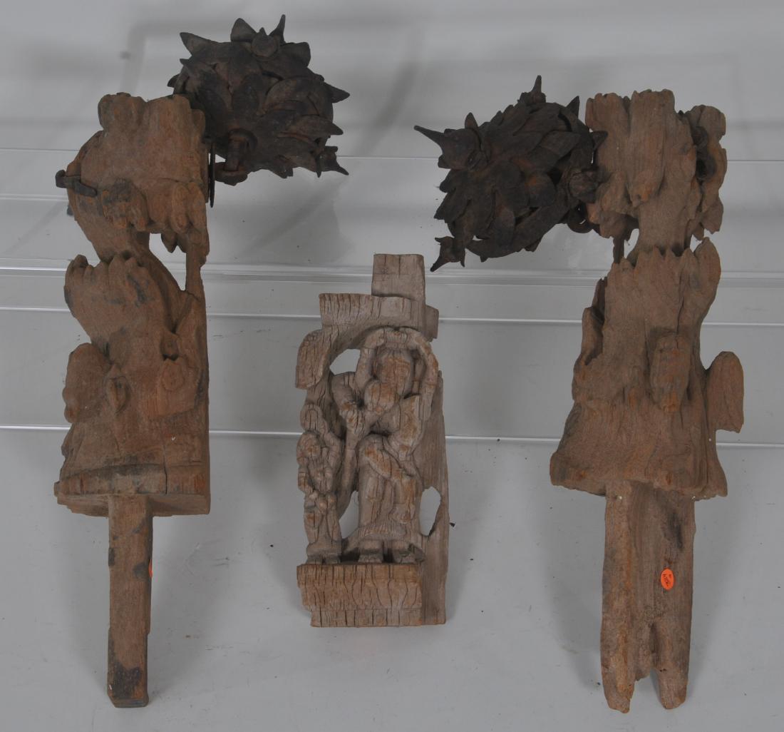 Lot of three architectural items. Wood and iron. India. (1 of 5)