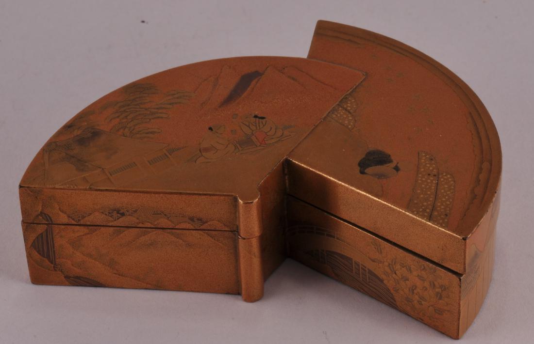 Lacquer fan shape box.  Japan. 19th century. Double (1 of 9)