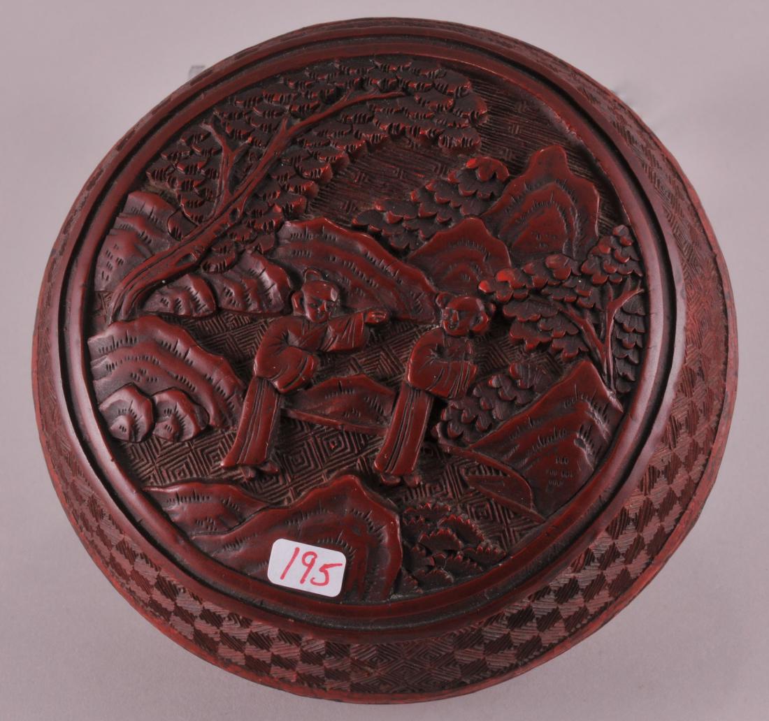 19th century Chinese carved Cinnebar round covered box (1 of 6)