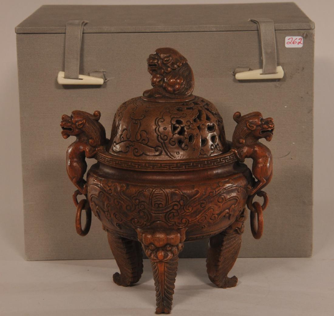Carved bamboo censer. China. 19th/20th century. Foo dog (1 of 6)
