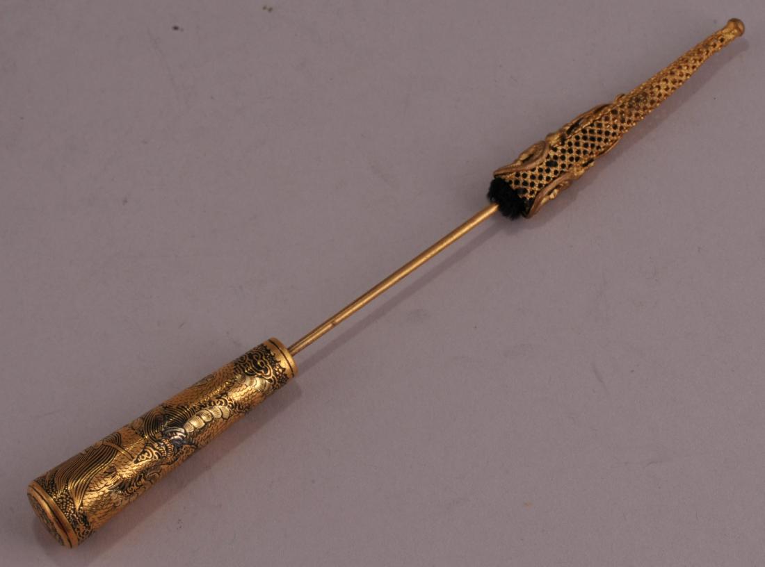 Hat pin. Japan. Meiji period. (1868-1912). Komai work.: Hat pin. Japan. Meiji period. (1868-1912). Komai work. Gold inlaid iron. Decoration of a dragon. Approx. 5-1/2".