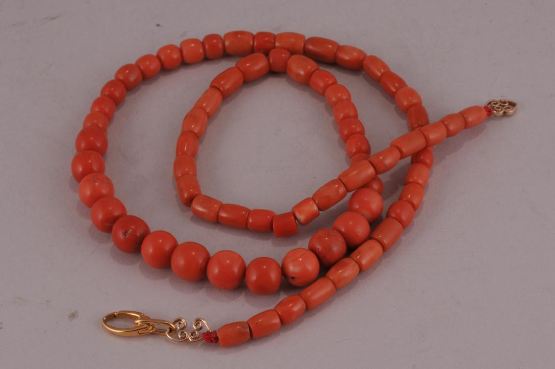 Set of coral beads. 14 kt clasp.  Deep colour. 23" bead (1 of 5)