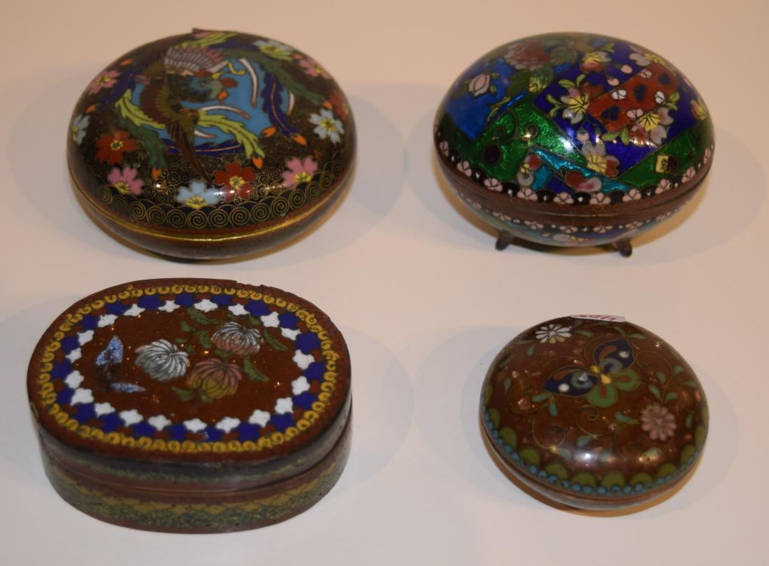 Four Japanese Cloisonne small covered boxes. Largest - (1 of 9)
