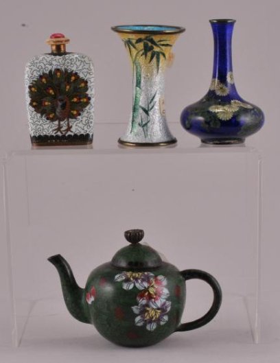 Four Japanese small Cloisonne items. Two vases, teapot (1 of 7)