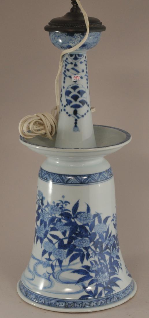 Large blue and white Asian porcelain altar stick. (1 of 8)