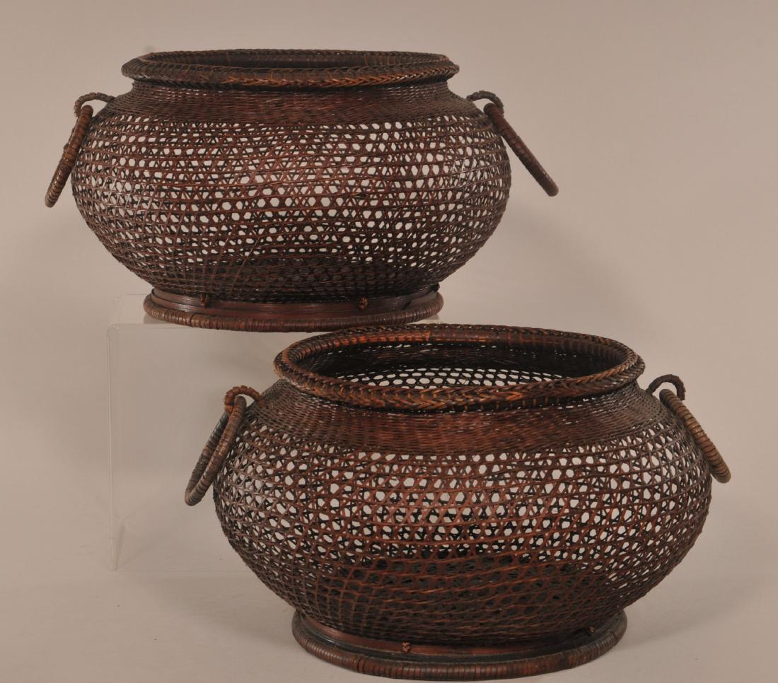Pair of woven baskets. Japan. Early 20th century. Round (1 of 7)