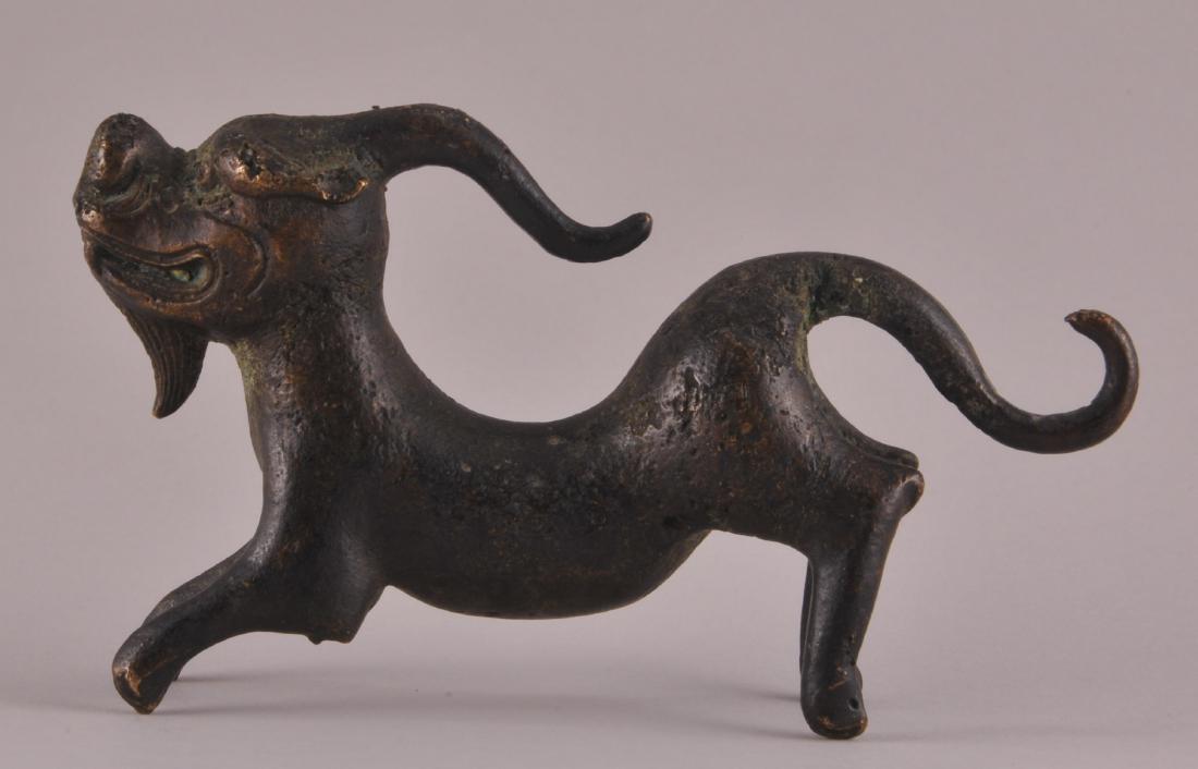 Chinese Ming Bronze figure of a crouching beast. 4-1/2" (1 of 4)