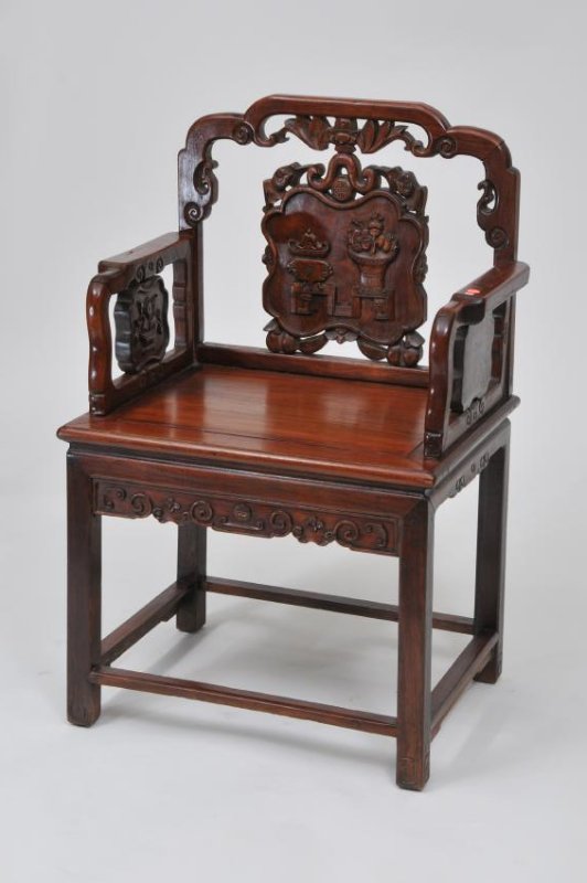 Rosewood  chair. China. 19th century. Surfaces carved w (1 of 8)