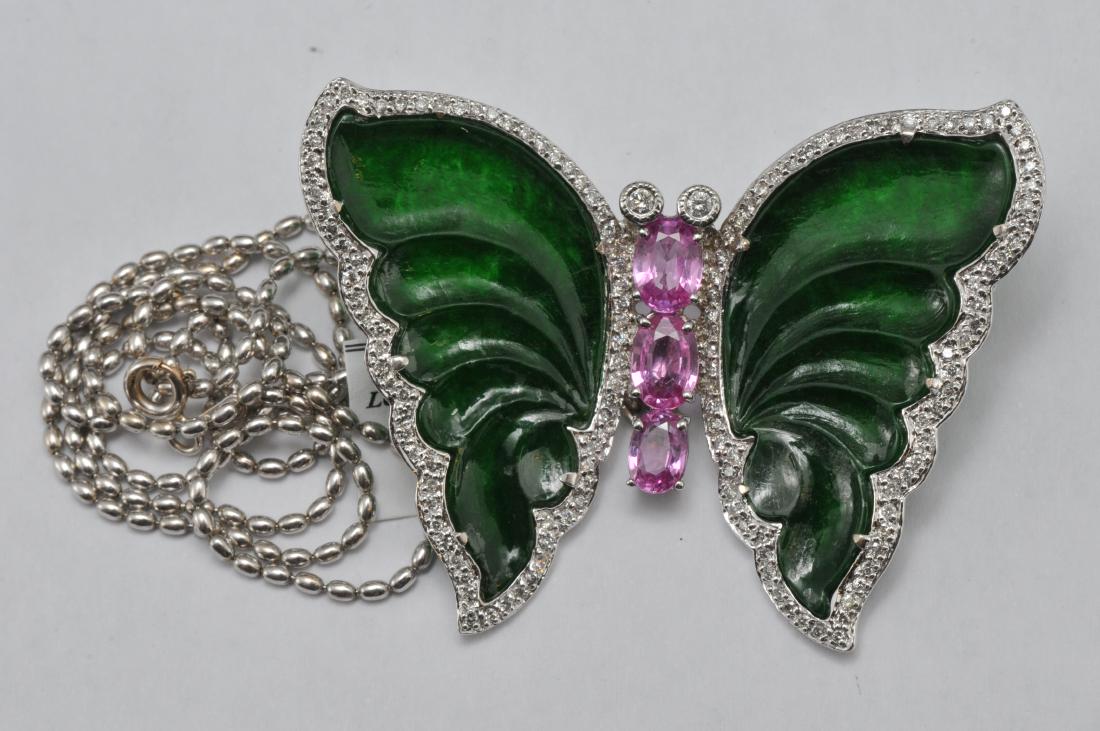 18k white gold butterfly brooch, featuring jade, pink (1 of 10)