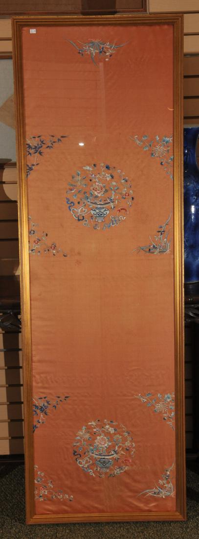 Textile panel. China. 19th century. Orange silk with (1 of 6)