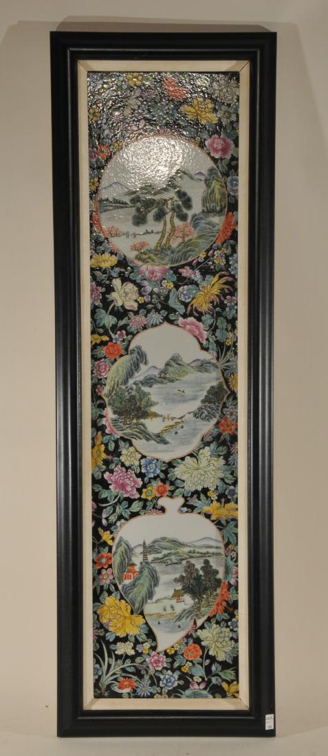 Porcelain plaque. China. Circa 1950. Fan shaped Famille (1 of 7)