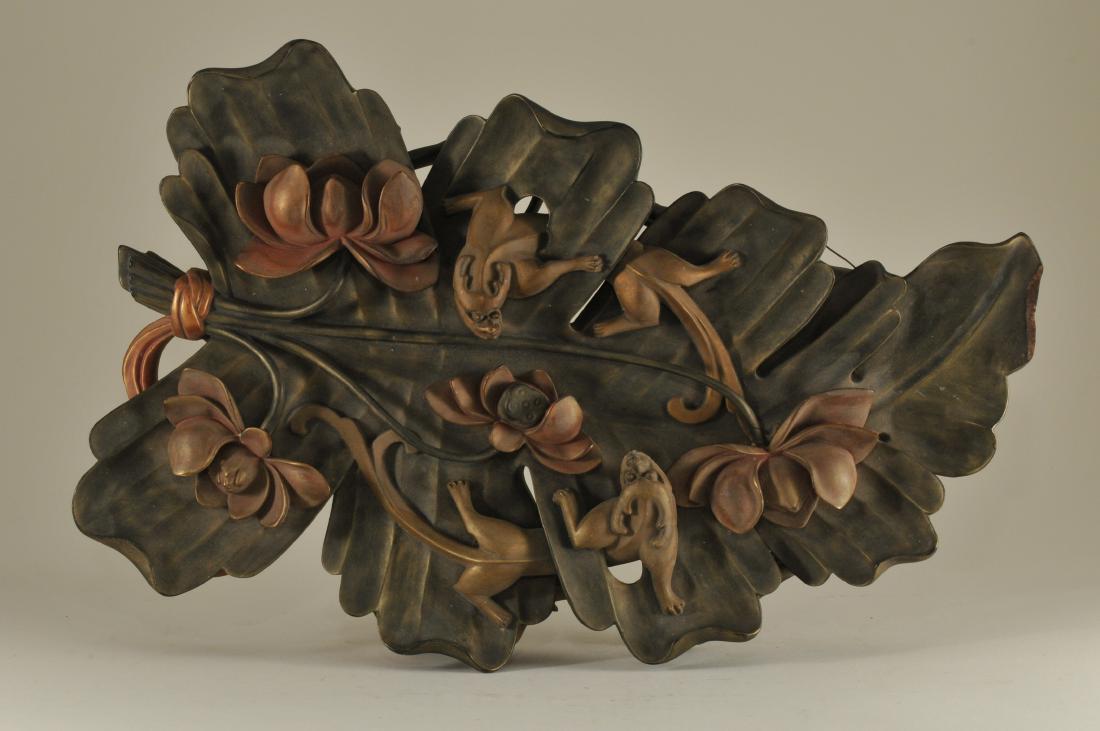 19th century Chinese carved and lacquer decorated leaf (1 of 10)