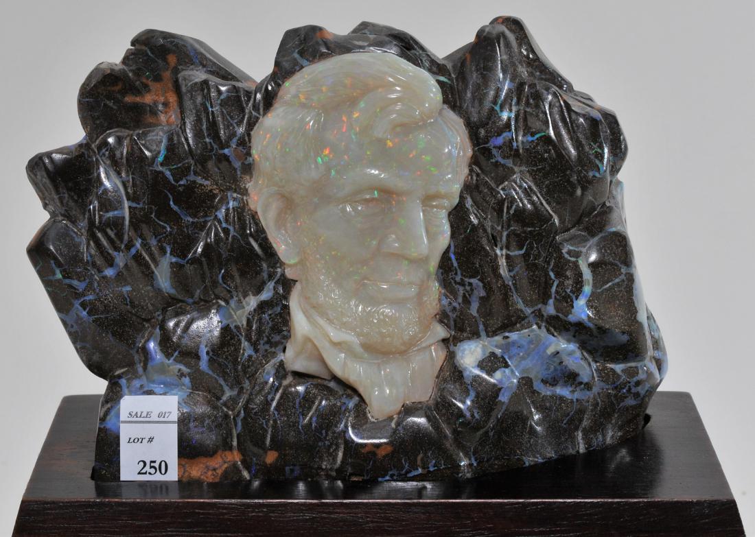 Boulder opal carving. 20th century. Bust of Lincoln. 6" (1 of 7)