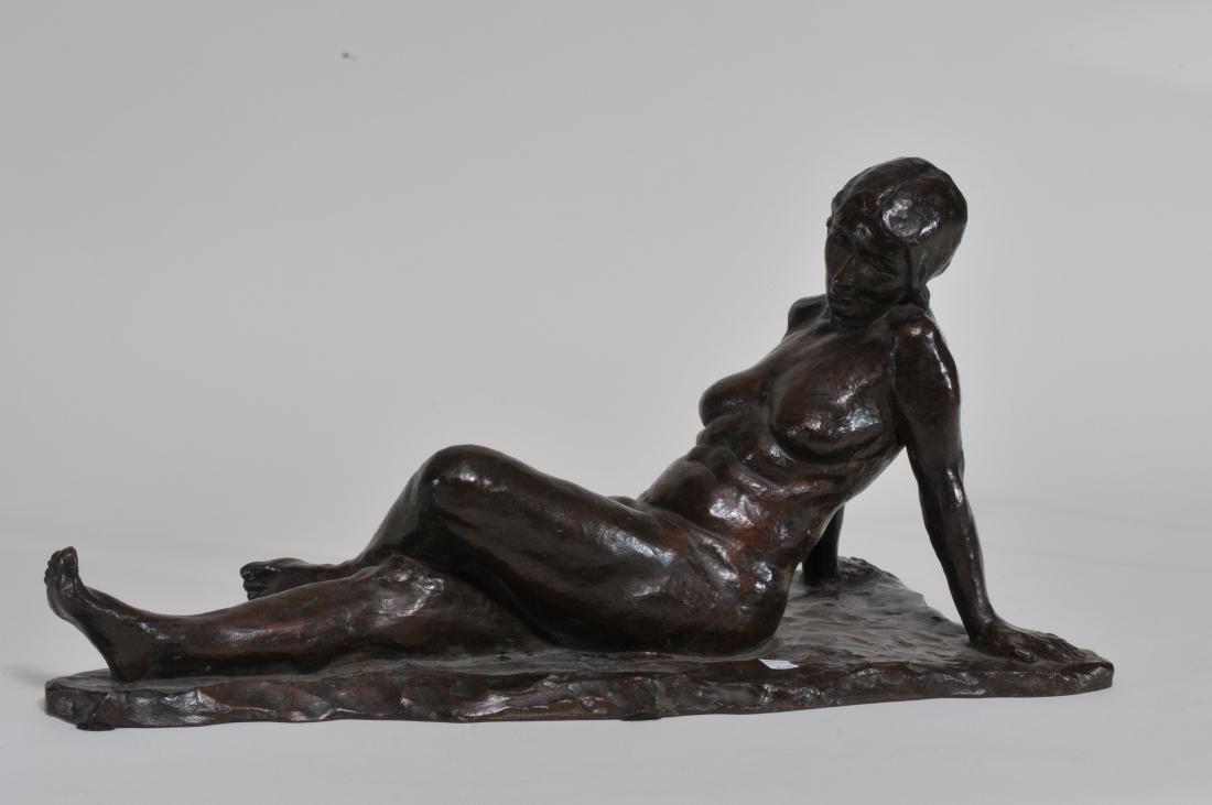 H. G. Hamlin. 1931. Bronze sculpture of a reclining: H. G. Hamlin. 1931. Bronze sculpture of a reclining nude woman. Signed on back edge. 17-1/2" long.