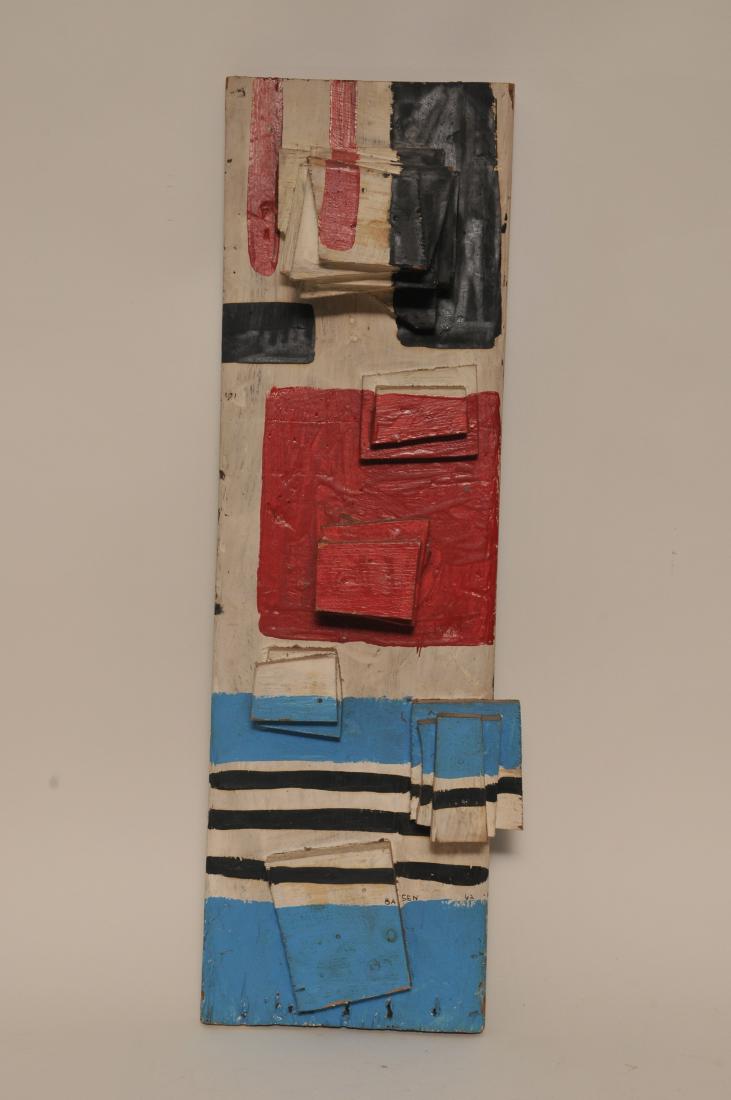 Dan Basen. Modernist wood sculpture "Blocks on Block".: Dan Basen. Modernist wood sculpture "Blocks on Block". Signed on lower right on blocks. 24-3/4" x 7-1/2".