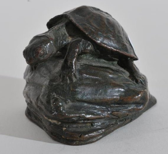 Albert Laessle. Original small bronze sculpture of a: Albert Laessle. Original small bronze sculpture of a turtle on a rock. Signed and dated 1908. Philadelphia. 2-1/2"W x 1-7/8"H.