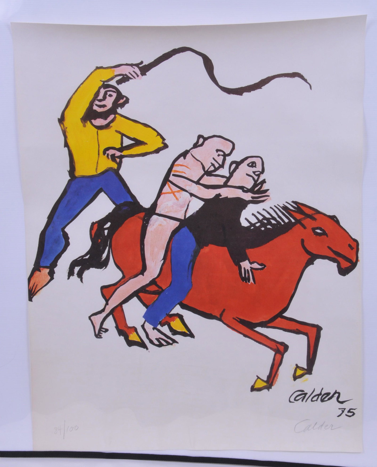 Alexander Calder. 1975. Lithograph. Riders on: Alexander Calder. 1975. Lithograph. Riders on horseback. 84/100 edition Signed lower right. Unframed. 29-1/2" x 23".