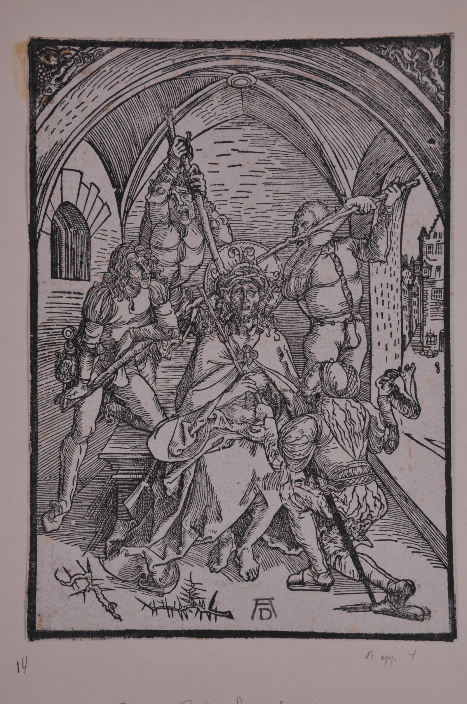 Albrecht Durer Woodcut. Image of Christ Bartsch 4.: Albrecht Durer Woodcut. Image of Christ Bartsch 4. Watermark of Gothic letters. Woodcut size: 10" x 7". Foxing.