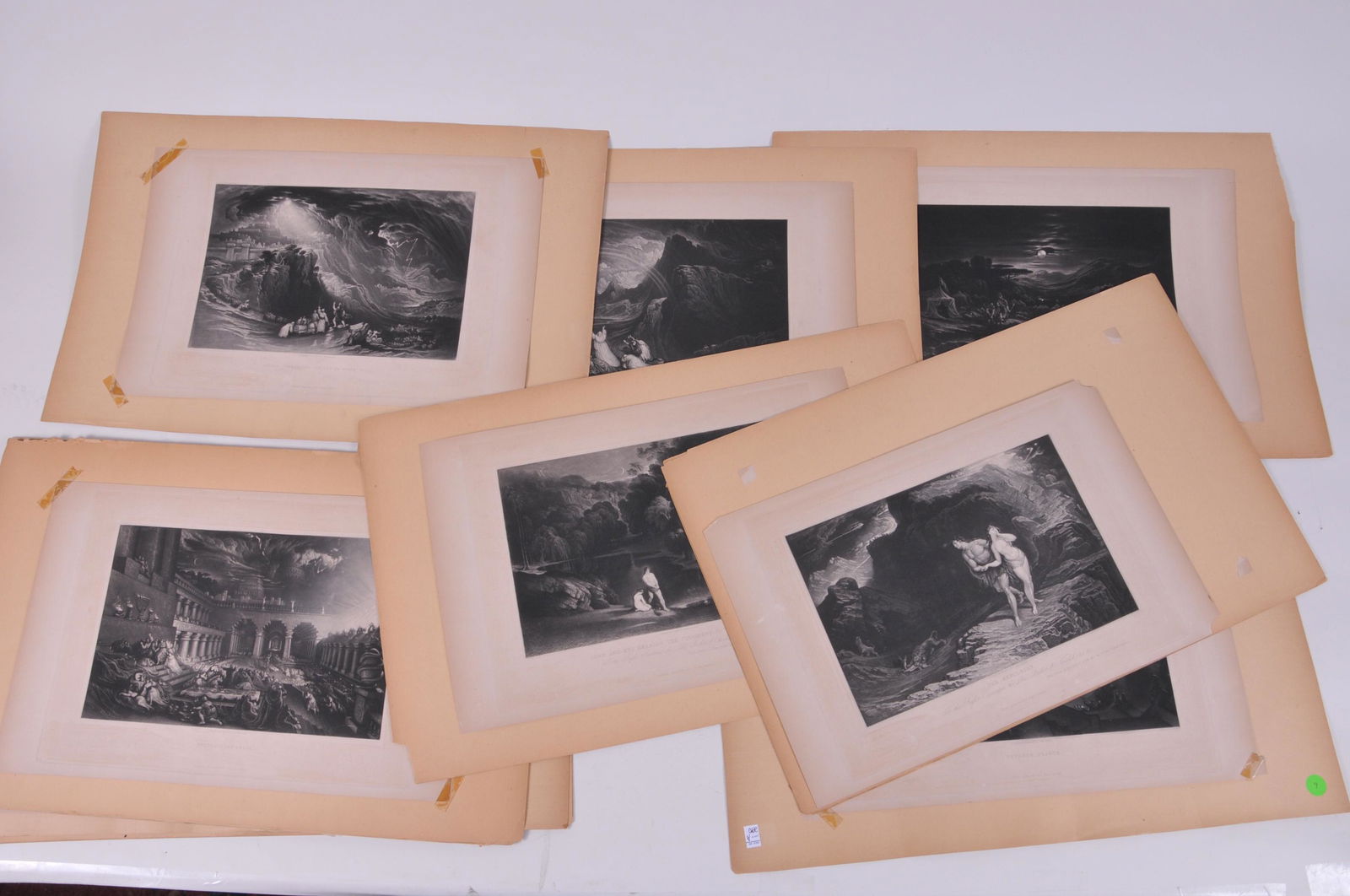 John Martin, [15] Mezzotint illustration from Milton’s: John Martin, [15] Mezzotint illustration from Milton’s “Paradise Lost”. Light abrasion, foxing, some corners broken from mounts, tape marks, on paper. Sheet size 11 ¼ x 17”