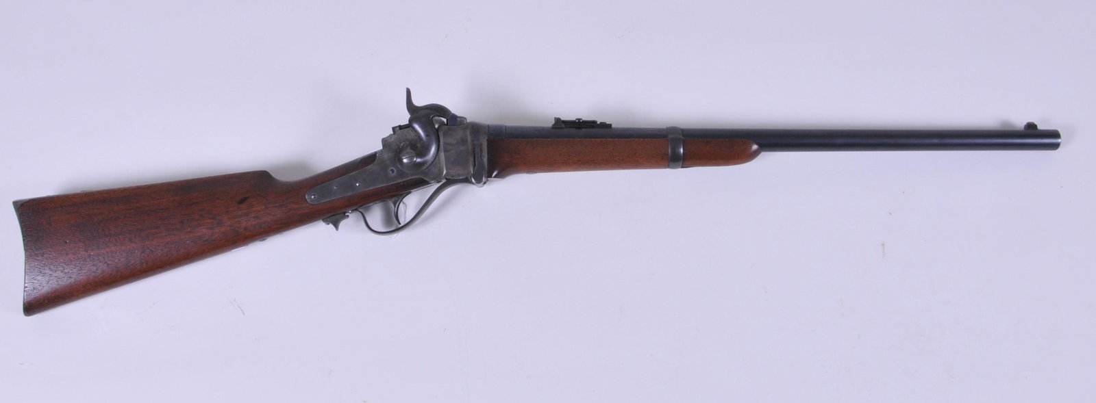 Sharps New Model 1859 Carbine with the improved: Sharps New Model 1859 Carbine with the improved cartridge conversion. Serial #88656 A clean gun with Bluing still present and remnants of case hardening. DFC inspector cartouche on left side butt stoc