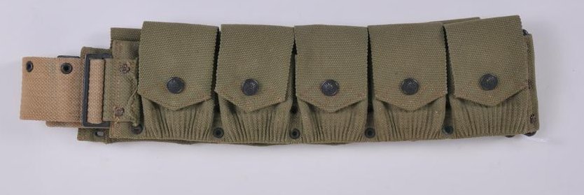Nice WWI Marked Mills 1918 Mounted Cavalry Ammo Belt: Nice WWI Marked Mills 1918 Mounted Cavalry Ammo Belt with 10 Pouches. Ink stamped twice inside belt. Unissued condition with paint loss to Black Buckle.