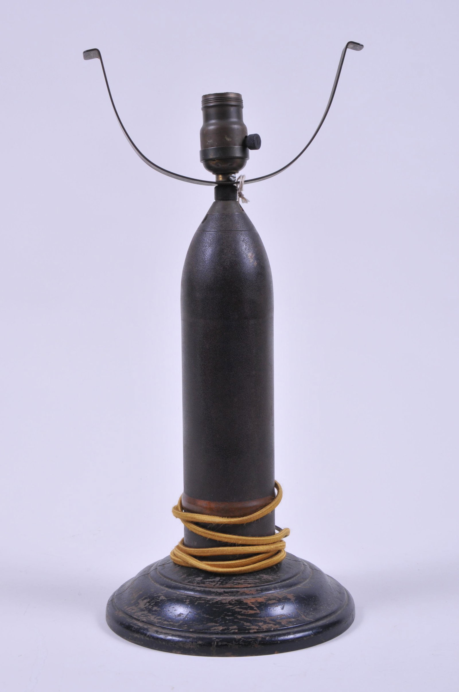 WWI Trench Art Shell Lamp in working order. Large shell: WWI Trench Art Shell Lamp in working order. Large shell is inert.