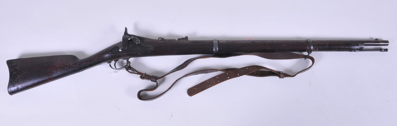 Springfield 2nd Allen Conversion Model 1866 Rifle. Lock: Springfield 2nd Allen Conversion Model 1866 Rifle. Lock is dated 1864 with stock and furniture inspector cartouches. BBL markings are crisp. Condition: This rifle has moisture damage on the furniture 