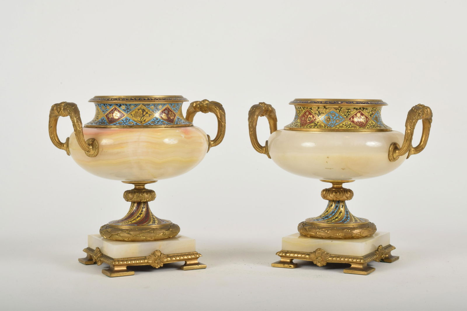19th Century French Champleve Enameled Urns, Pair (1 of 6)
