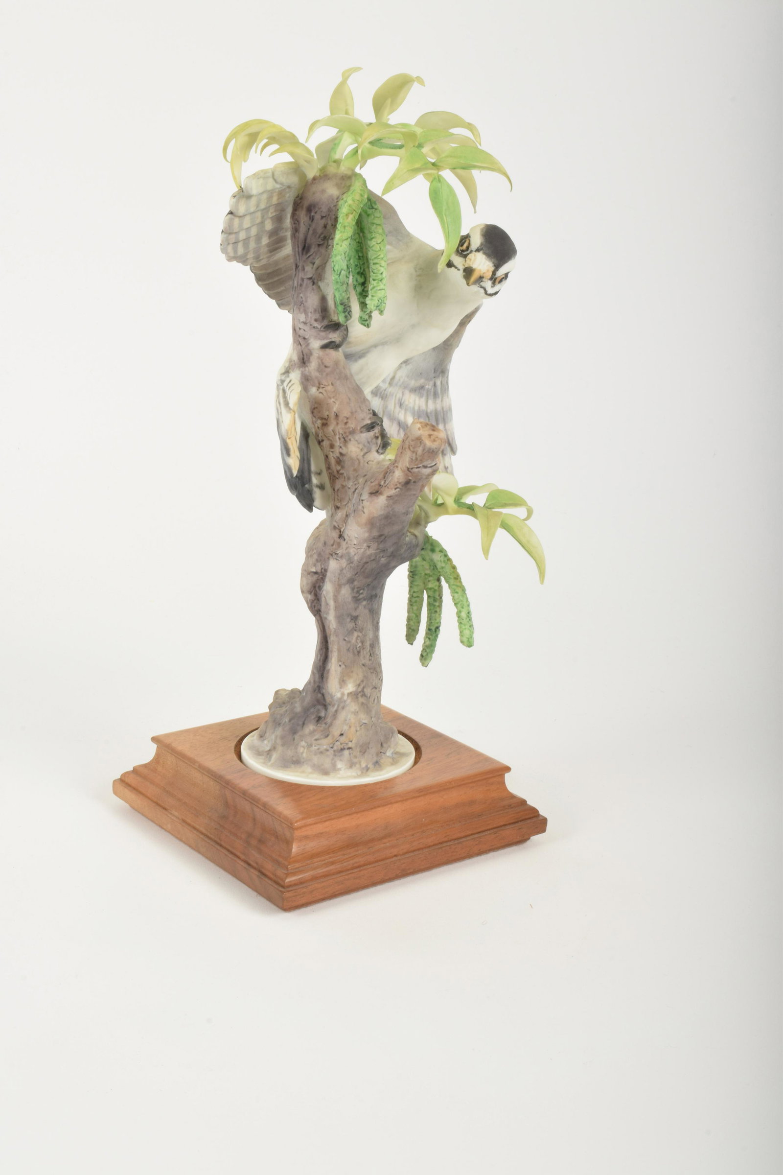 Dorothy Daughty for Royal Worcester "Little Downy: Dorothy Doughty for Royal Worcester. Bone China "Little Downy Woodpecker and Pecan," made in England circa 1967. Approximately 10.5" high and 6.75" at widest point. With box. No obvious signs of signs