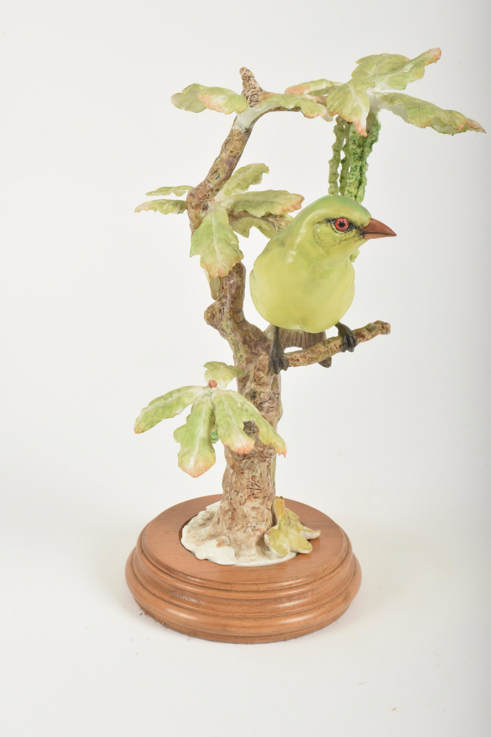 Dorothy Doughty for Royal Worcester "Scarlet Tanager": Dorothy Doughty for Royal Worcester. Bone China "Scarlet Tanager," made in England. Approximately 11.75" high including base and 6" at widest point. With box and wooden base. Vertical crack to birdâ�
