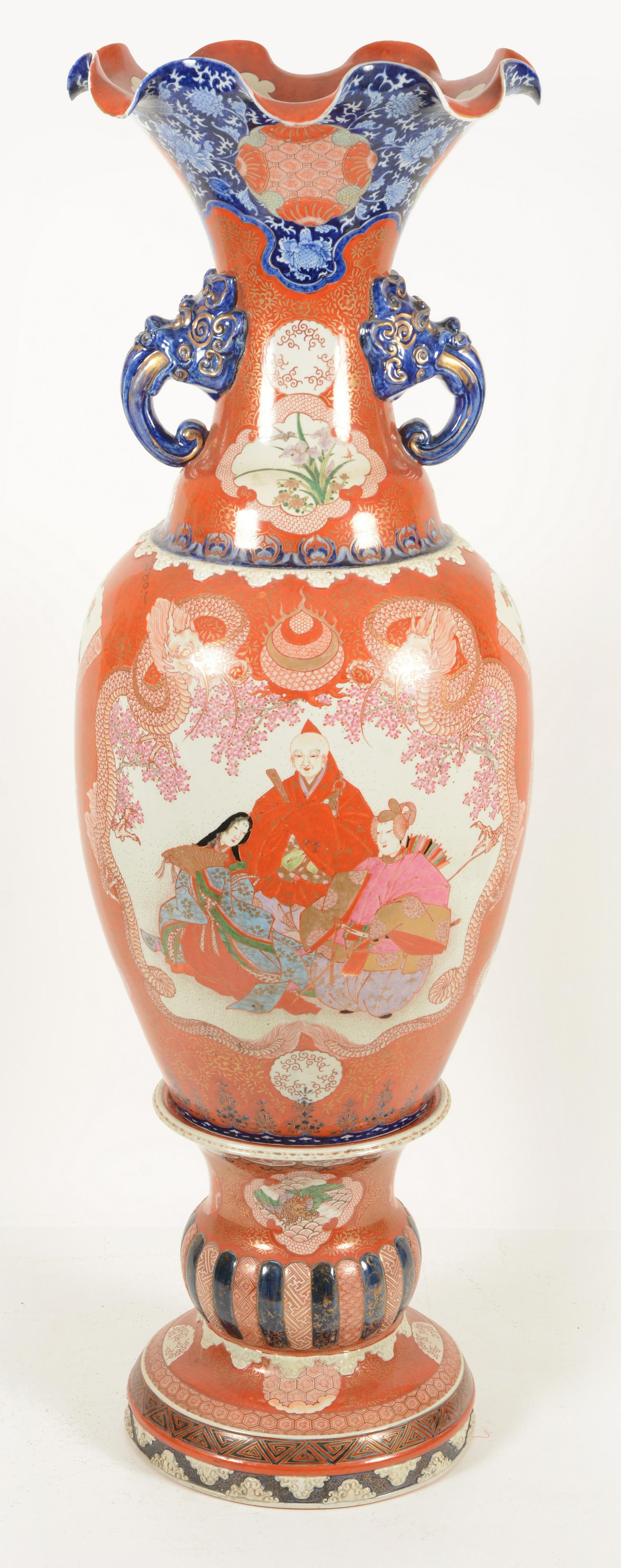 Imari Porcelain Palace Vase, Meiji: Porcelain palace vase, Imari ware, Japan, Meiji period (1868-1912). 57 ½” high.