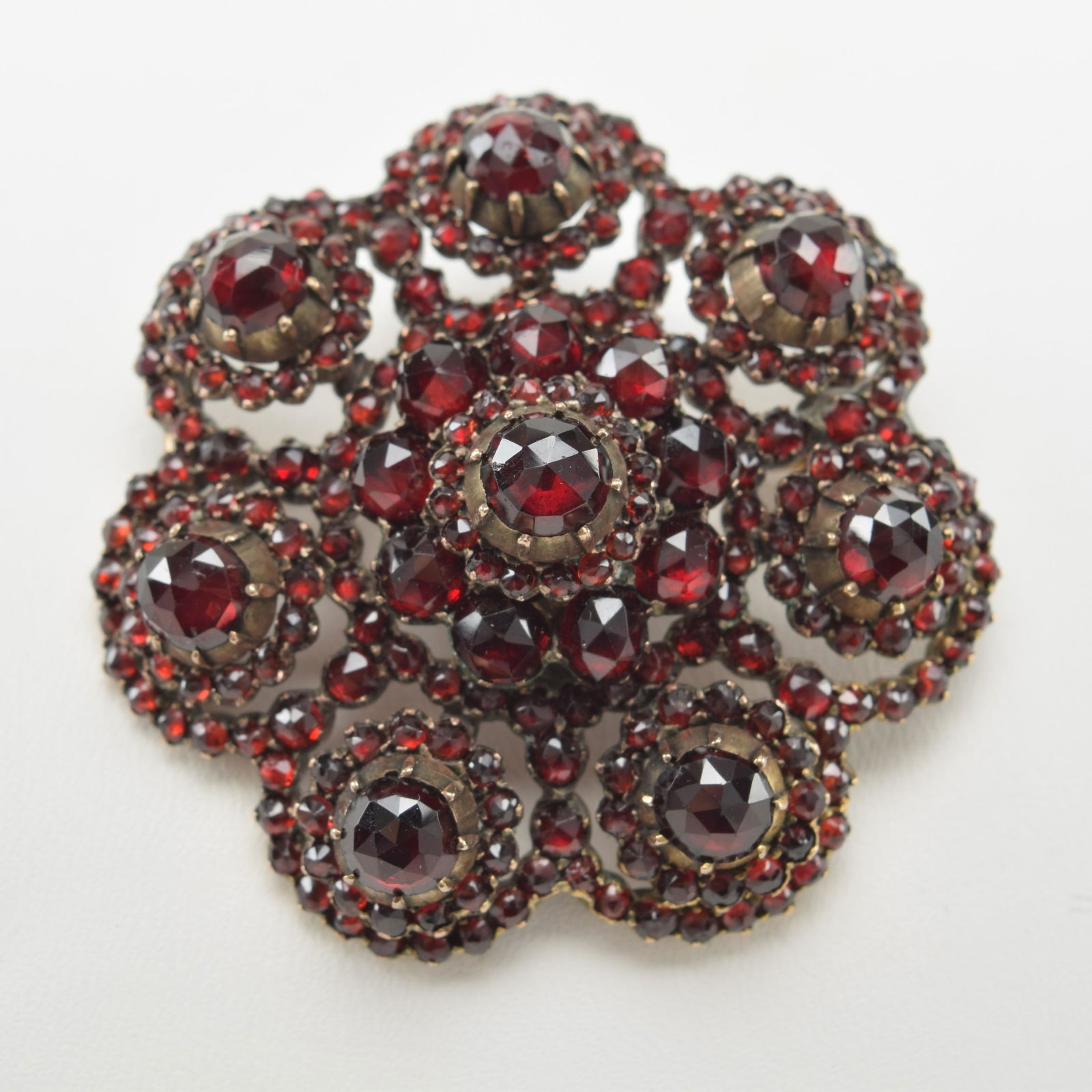 Victorian Gilt Silver Garnet Cluster Pin (1 of 6)