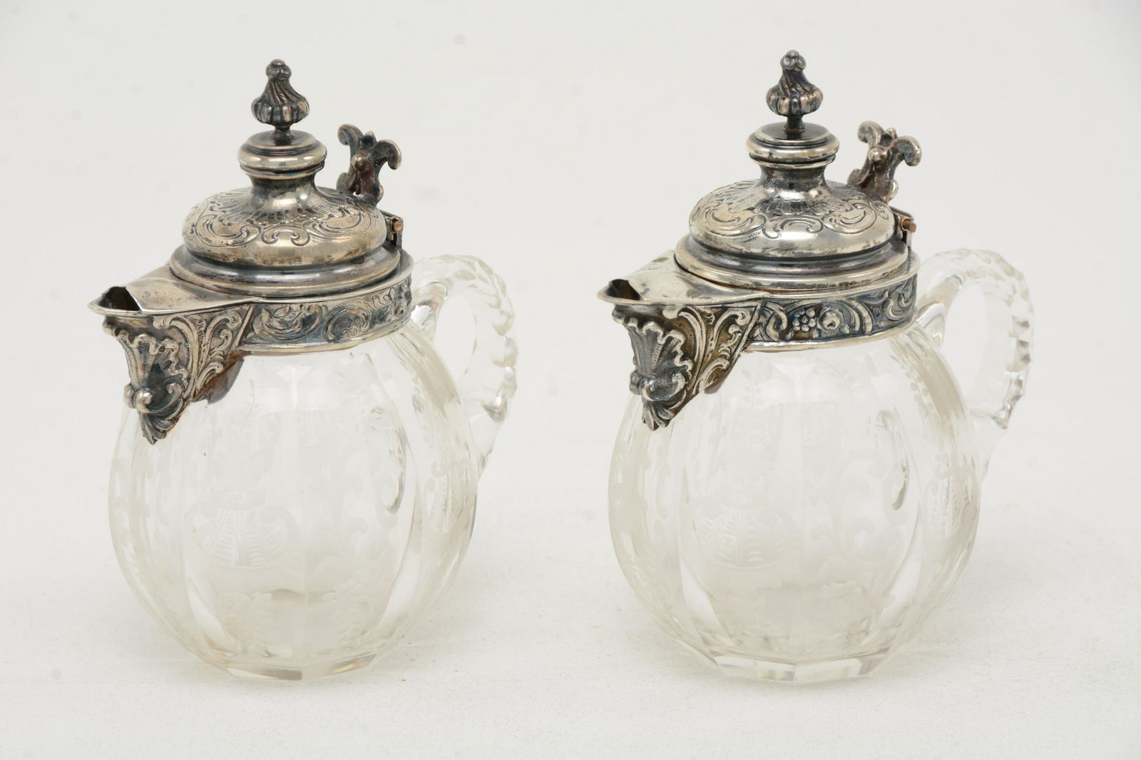 Pair of .800 Silver Mounted Glass Ewers (1 of 10)