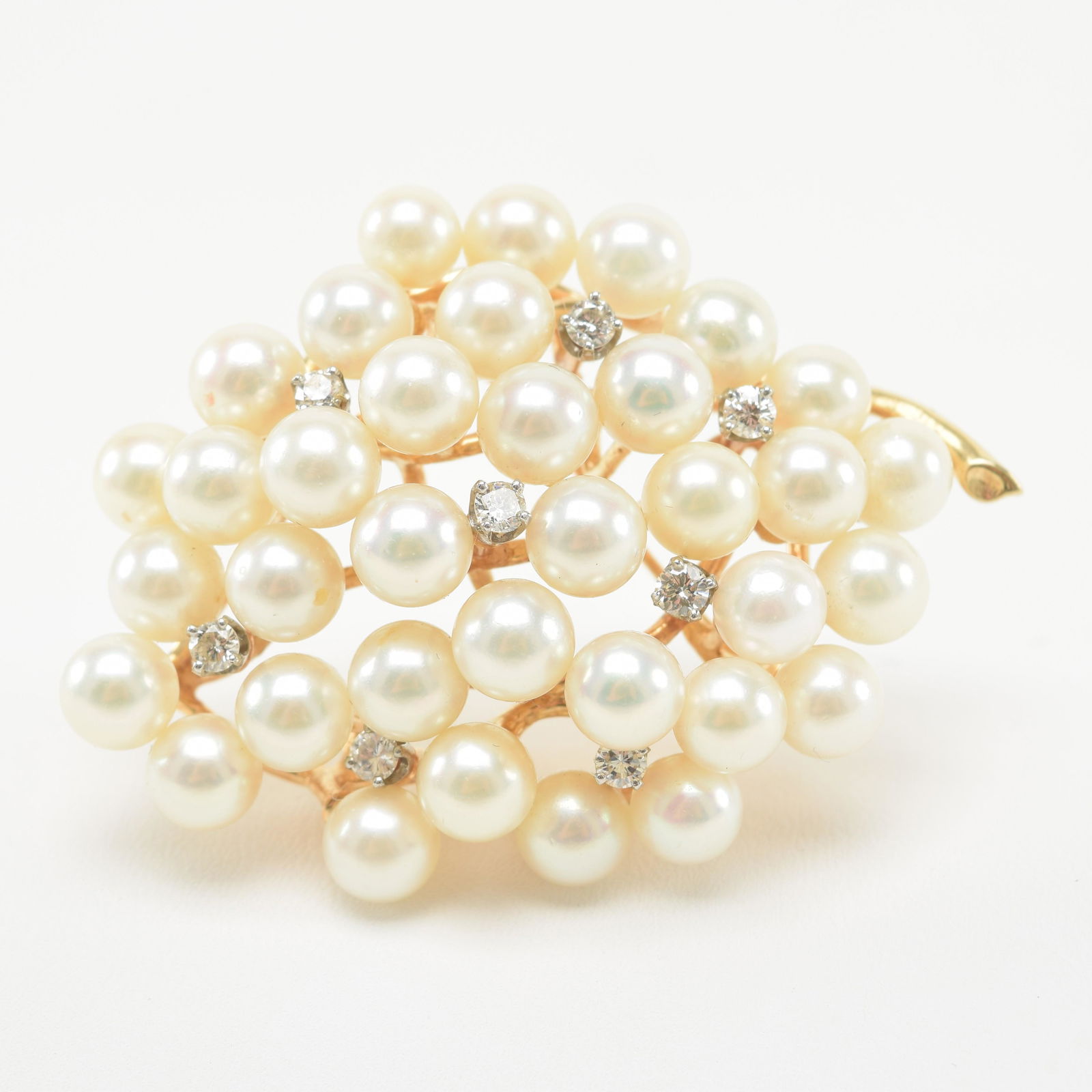 14K Yellow Gold, Pearl and Diamond Brooch (1 of 7)