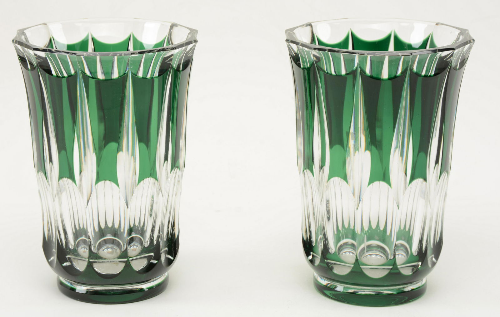 Pair of green cut to clear Val St. Lambert vases (1 of 7)