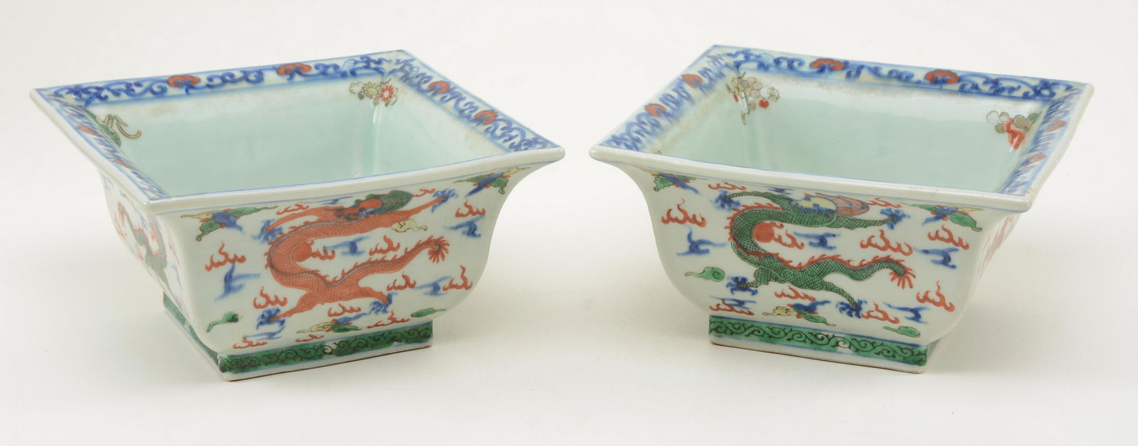 Pair of Chinese Wucia Porcelain Planters. Square form (1 of 7)