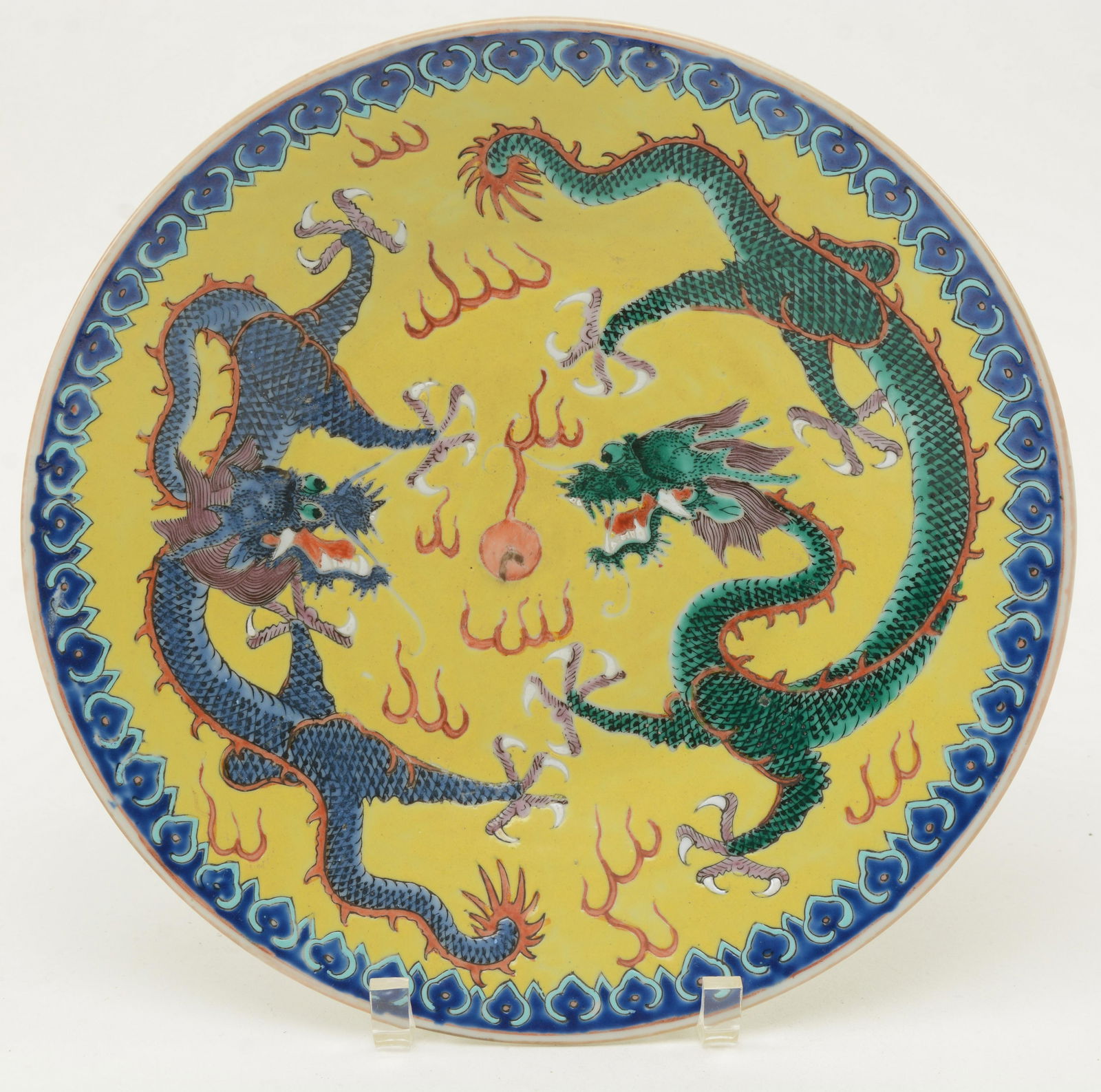 Chinese Footed Dish with Dragon Motif. Blue and green (1 of 6)
