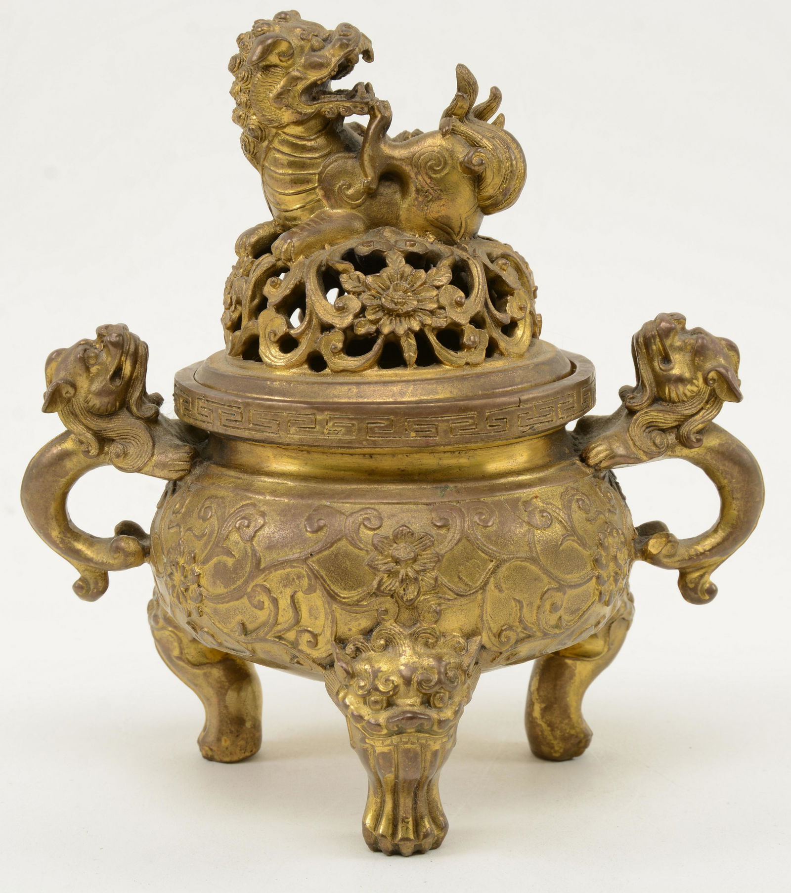Chinese bronze censor with pierced cover with dragon (1 of 8)