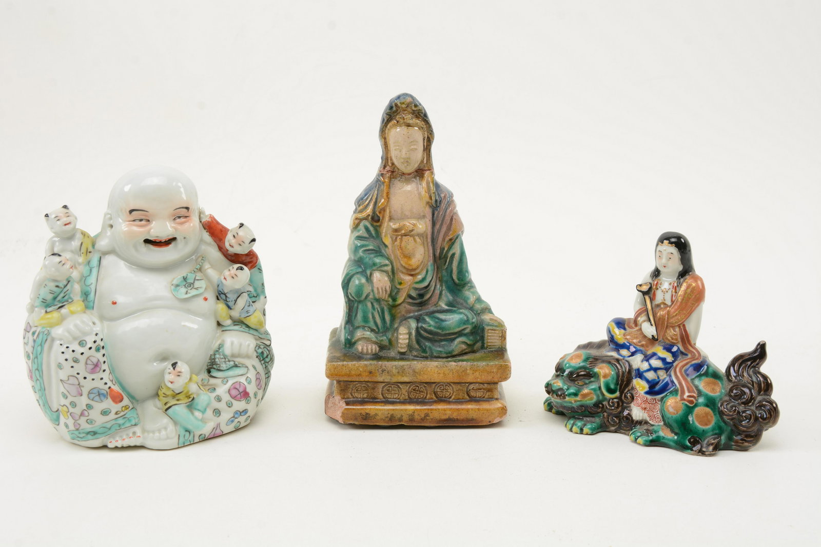Lot of [3] Chinese Ceramic Figures. One marked (1 of 9)