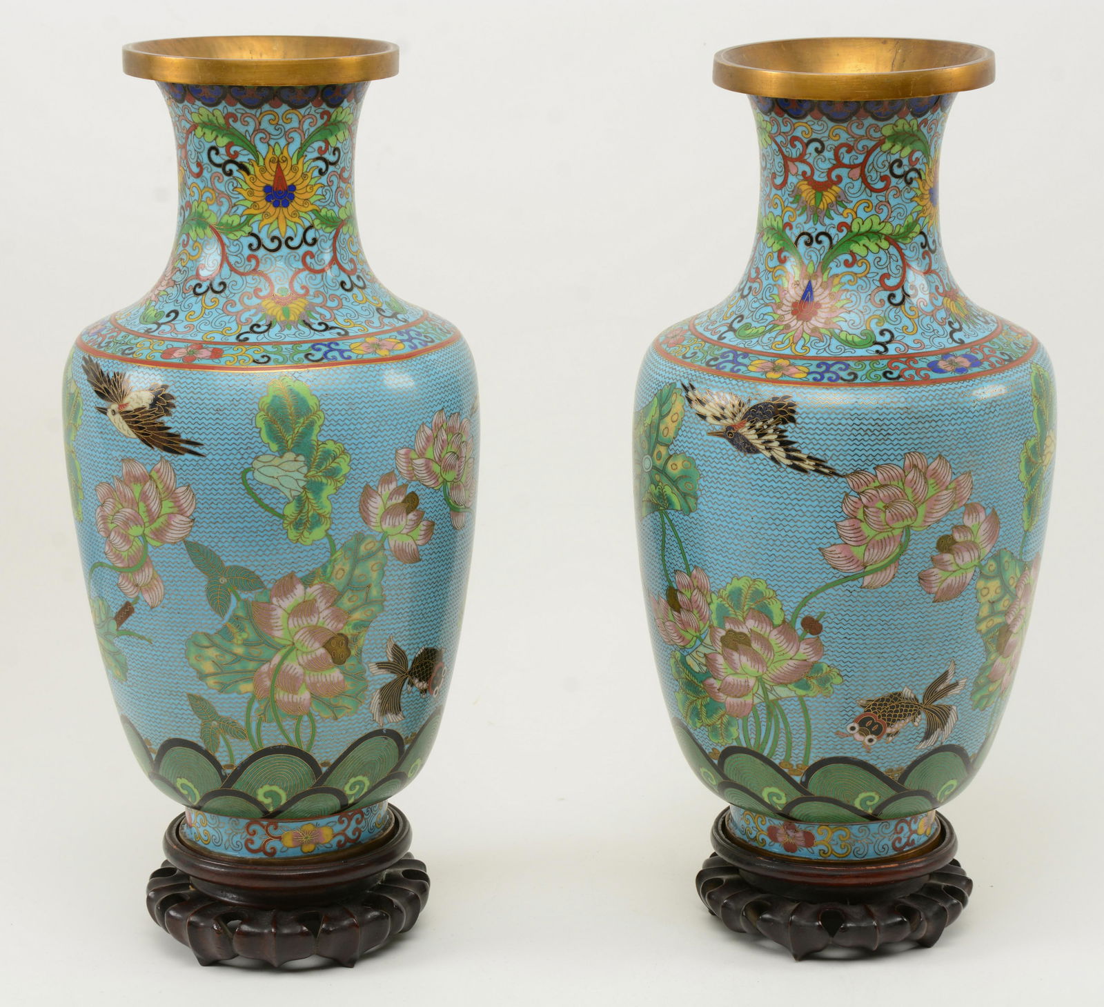 Pair of Chinese Cloisonne Vases. Colorful all over (1 of 9)
