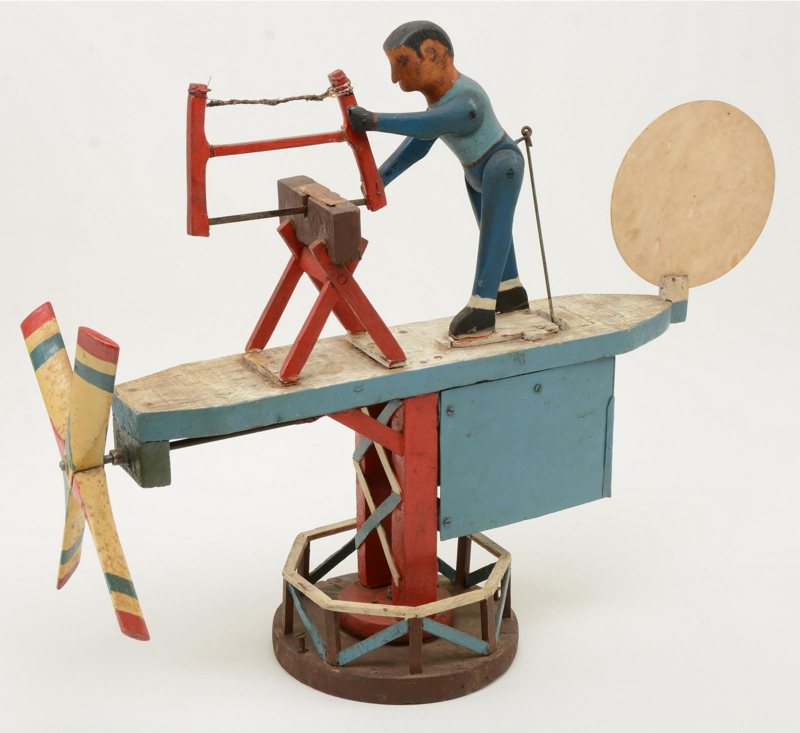 Antique Folk Art Painted Whirligig of Lumberjack. (1 of 8)