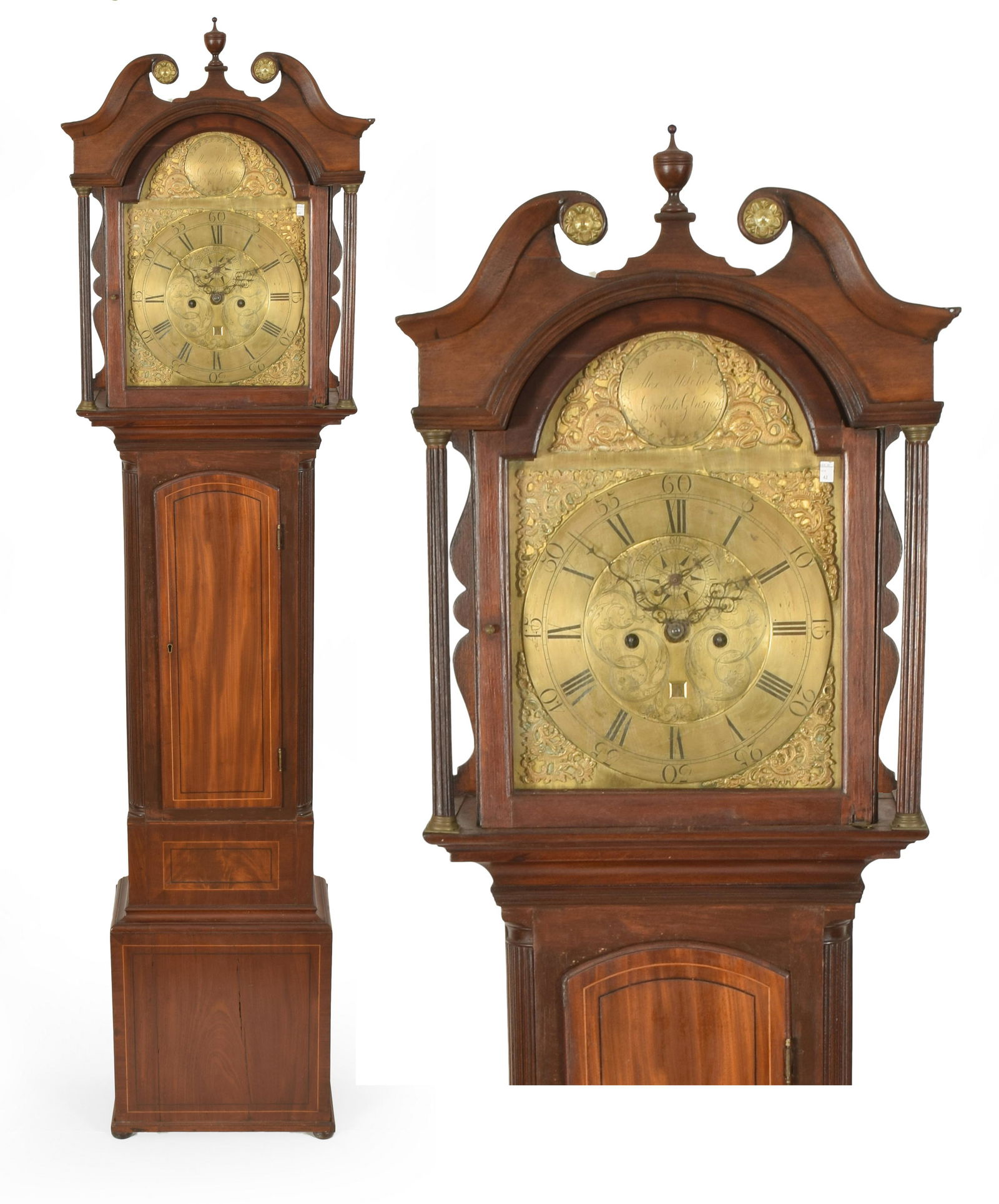 Scottish tall case clock with and engraved brass dial (1 of 8)