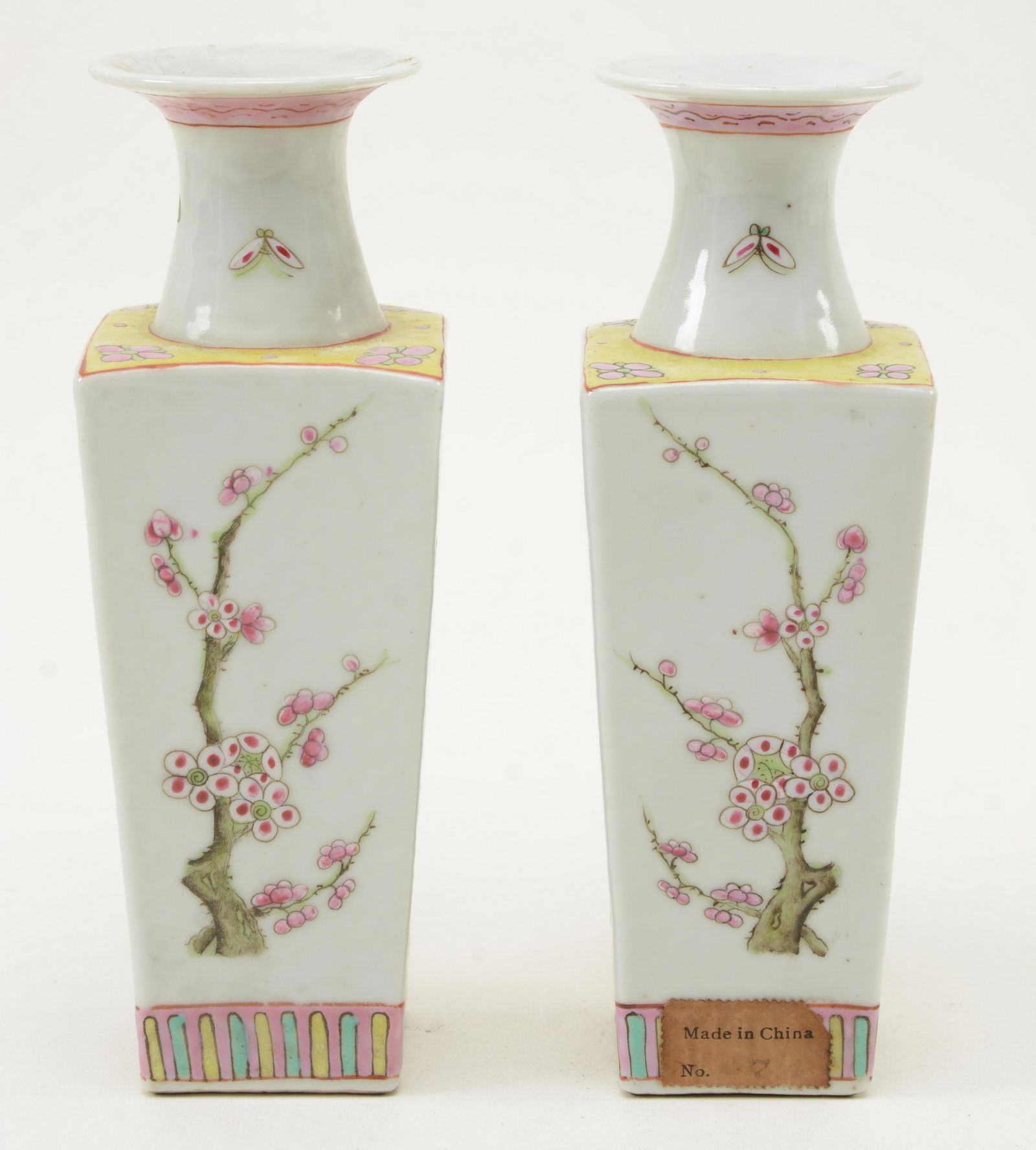 Pair Chinese Famille Juan square vases.  Height 8 (1 of 7)