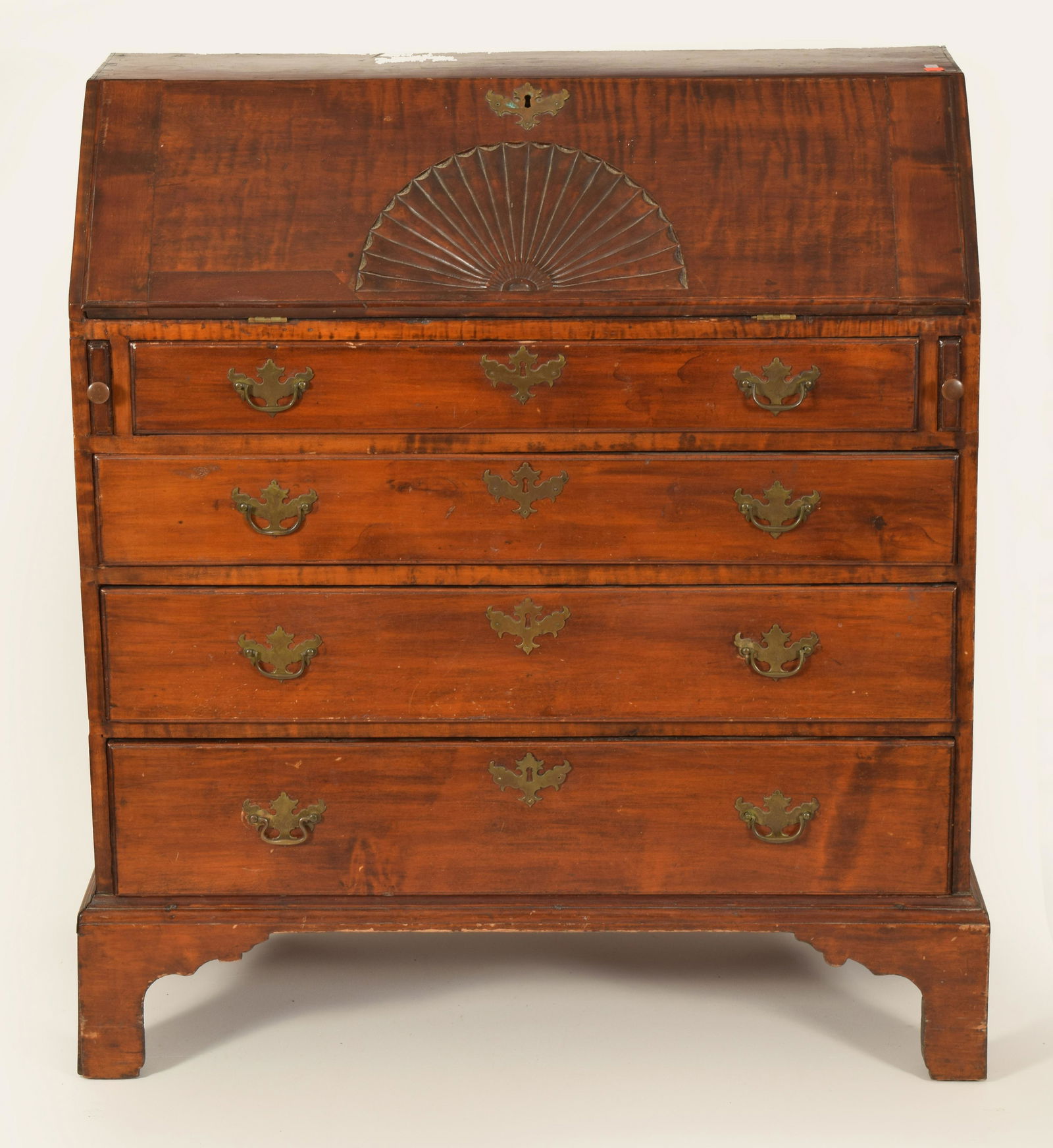 Chippendale Maple Slant-Top Desk. Fan carved drop-front (1 of 5)