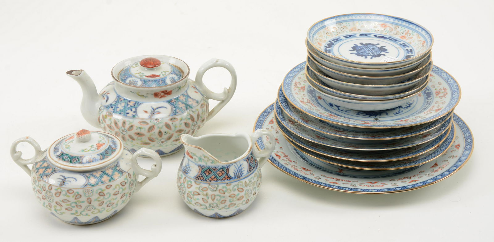 Chinese Porcelain Rice Edge Tea Set and Dish Set. Three (1 of 16)